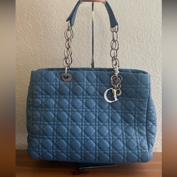 Dior Handbags - Authentic Dior Quilted Lambskin Leather shoulder /Tote bag -Blue w/COA
